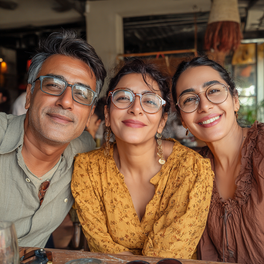 Indian man wearing reading glasses, demonstrating frame selection principles for reading glasses