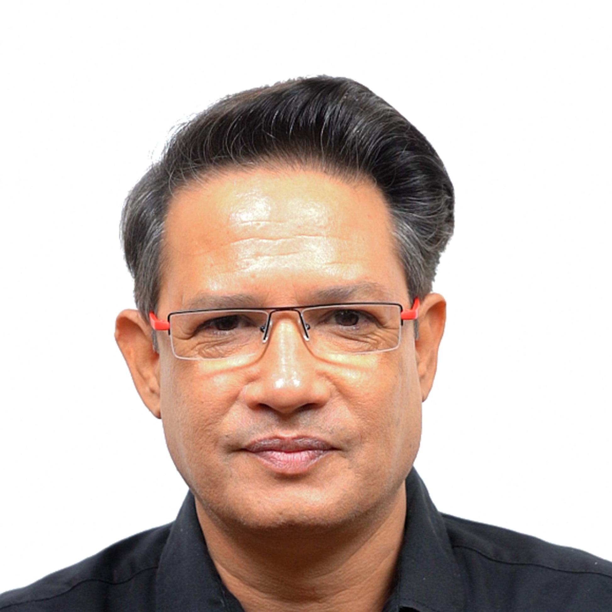 Man wearing Pagina red half-rim reading glasses