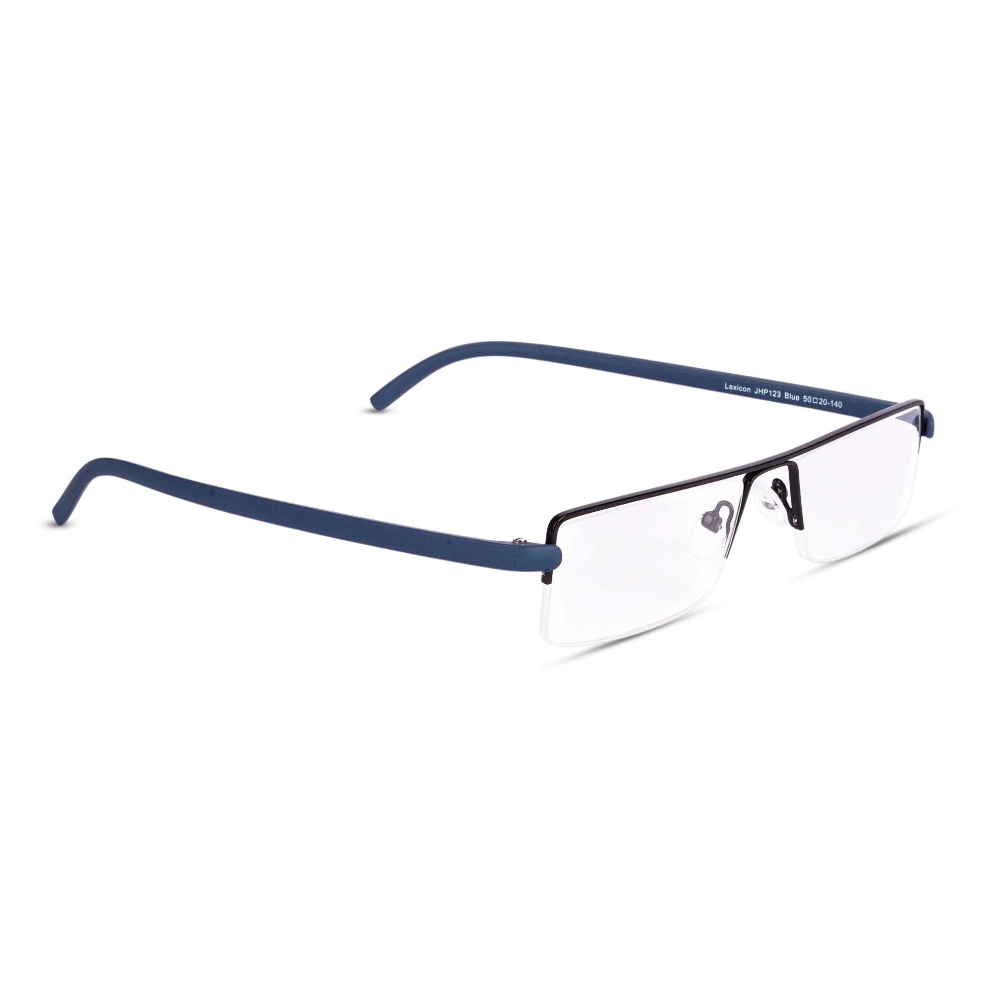 Pagina blue half-rim reading glasses three-quarter view