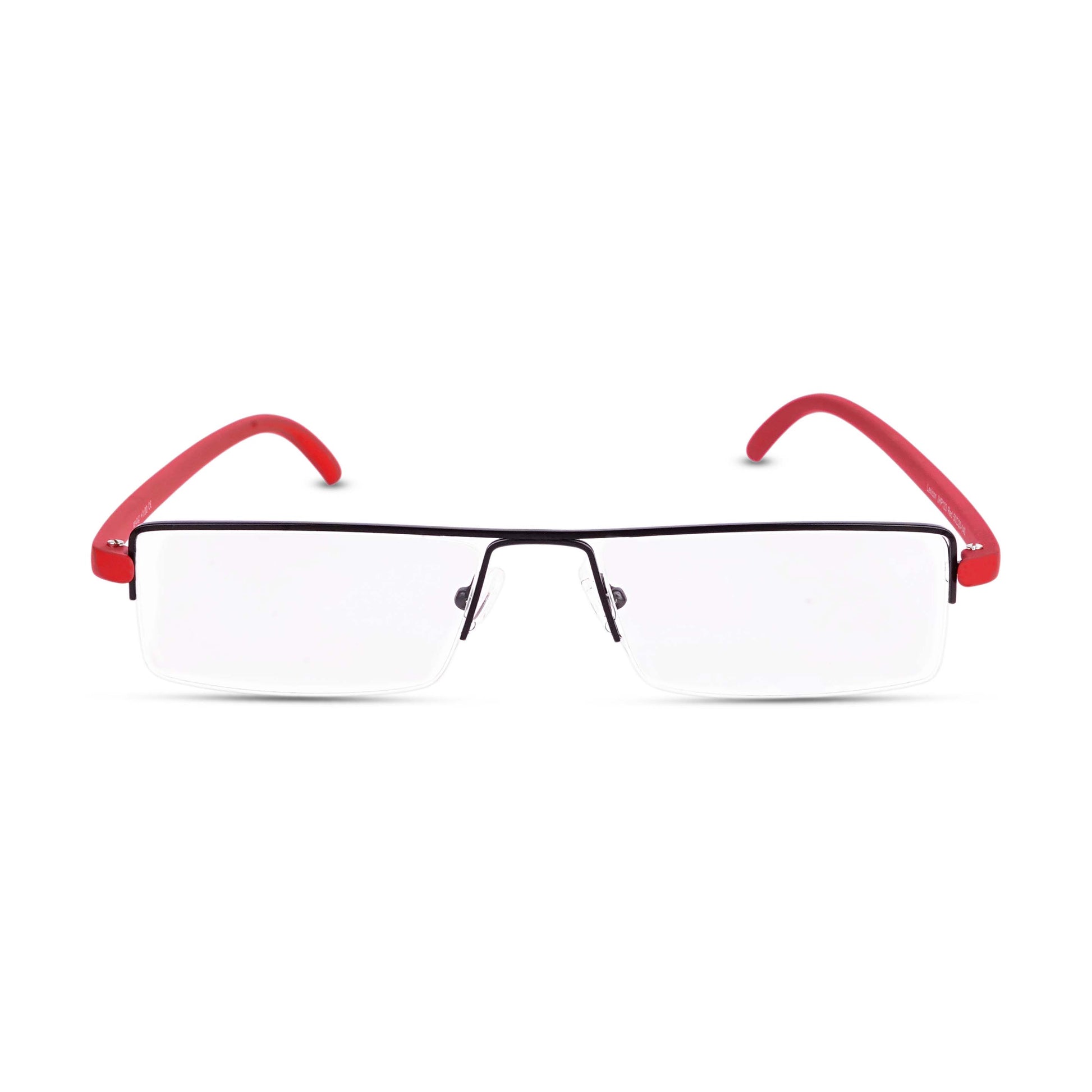 Pagina red half-rim reading glasses, front view
