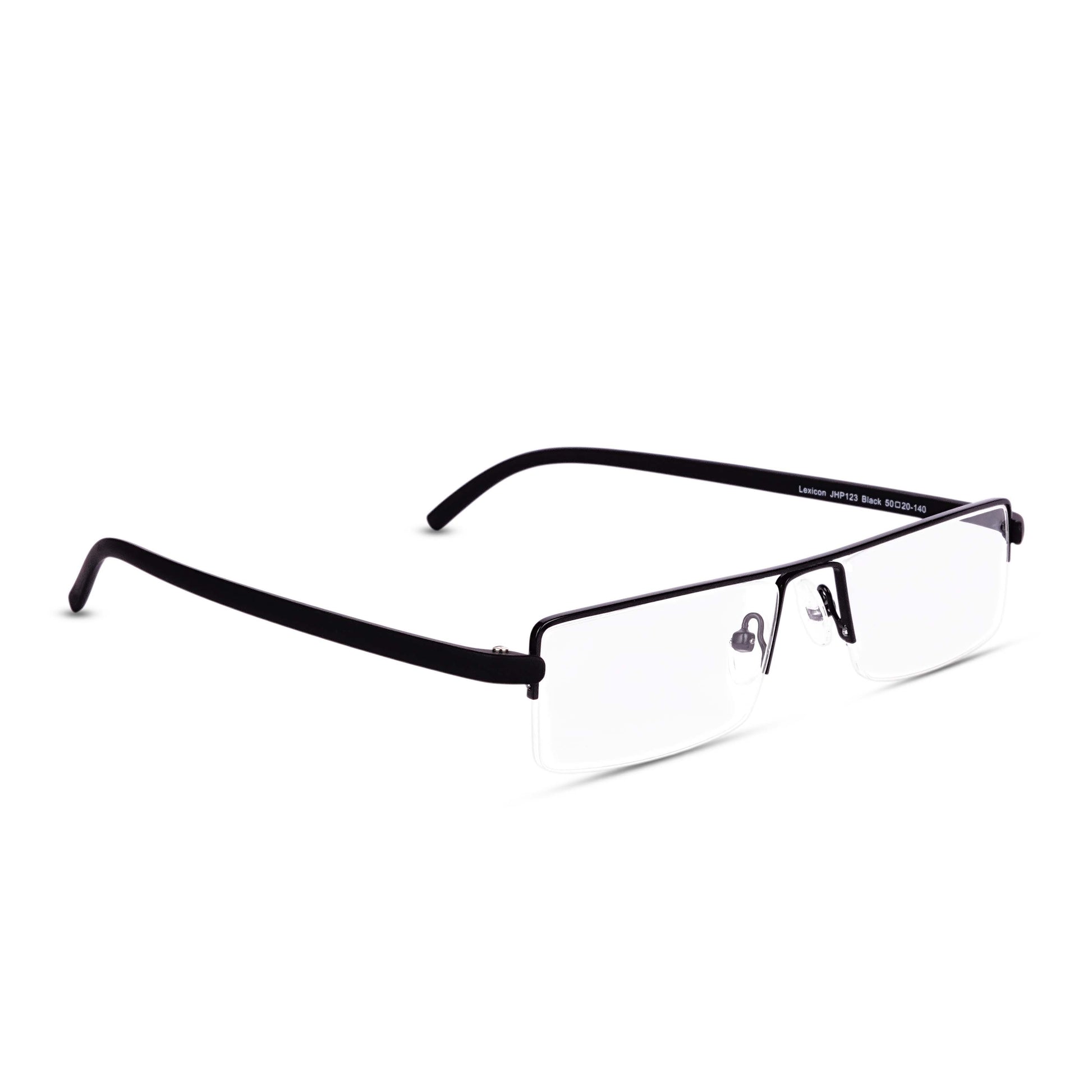 Pagina black half-rim reading glasses three-quarter view

