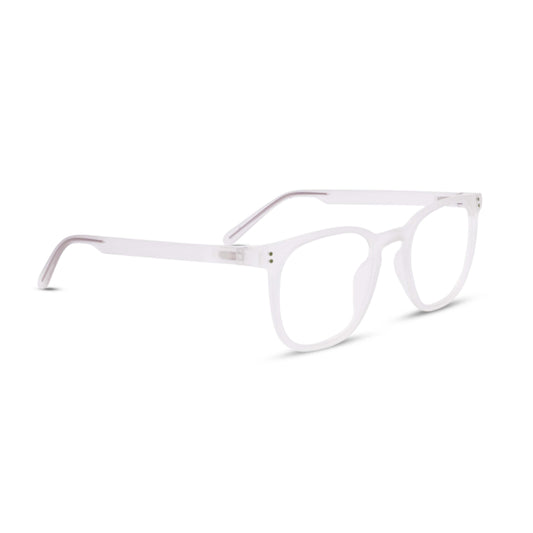 Pixo reading glasses in white, three-quarter view