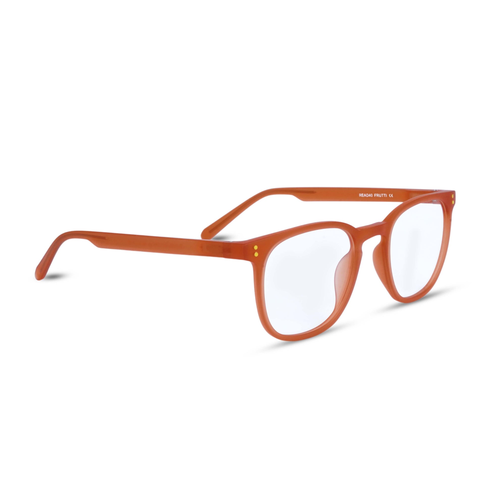 Pixo reading glasses in red, three-quarter view
