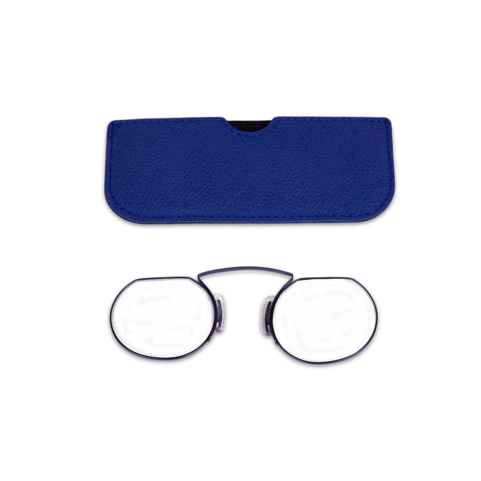 Pocket blue reading glasses with pouch front