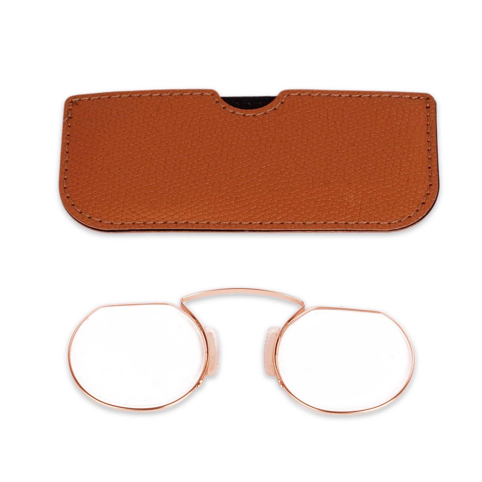 Pocket gold reading glasses with pouch front