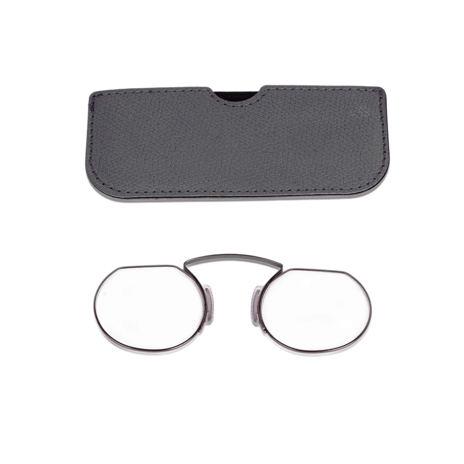Pocket gun metal grey reading glasses with pouch front