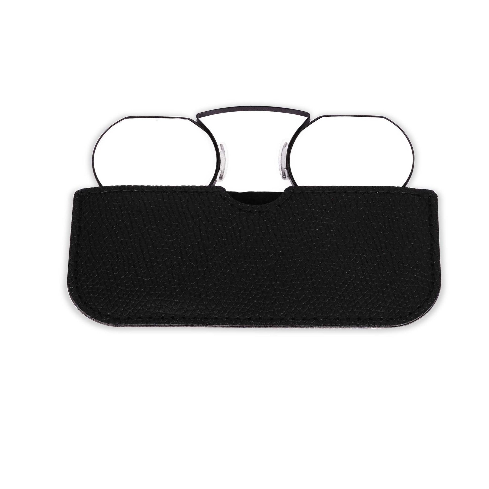 Pocket black reading glasses with pouch insertion