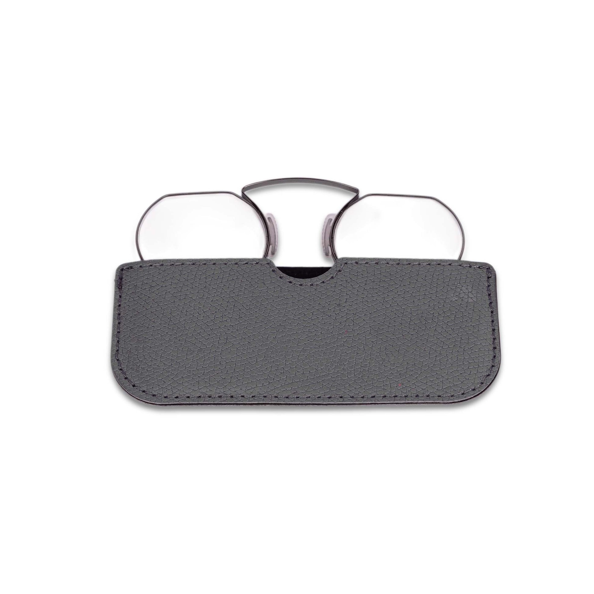 Pocket gun metal grey reading glasses with pouch insertion