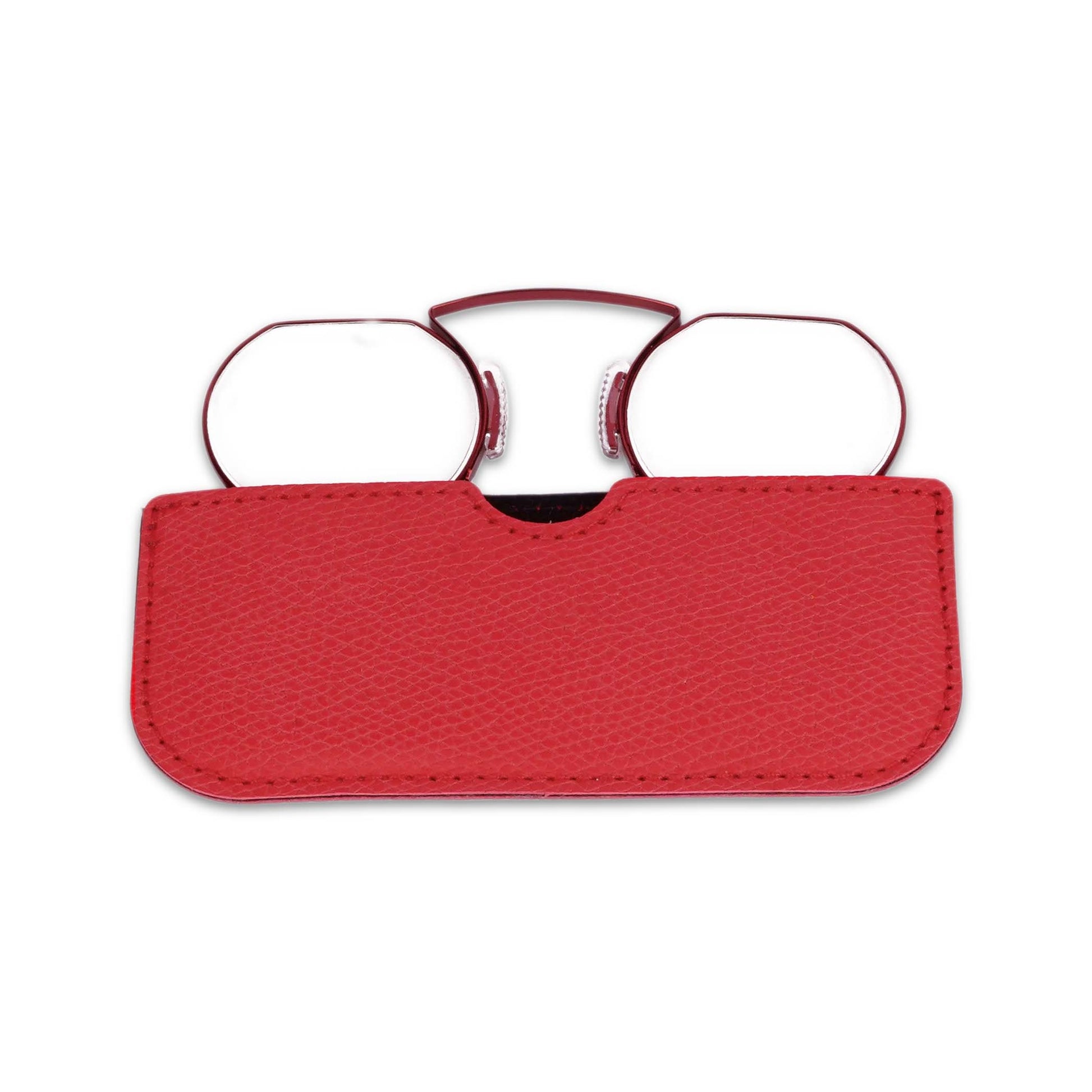Pocket red reading glasses with pouch insertion