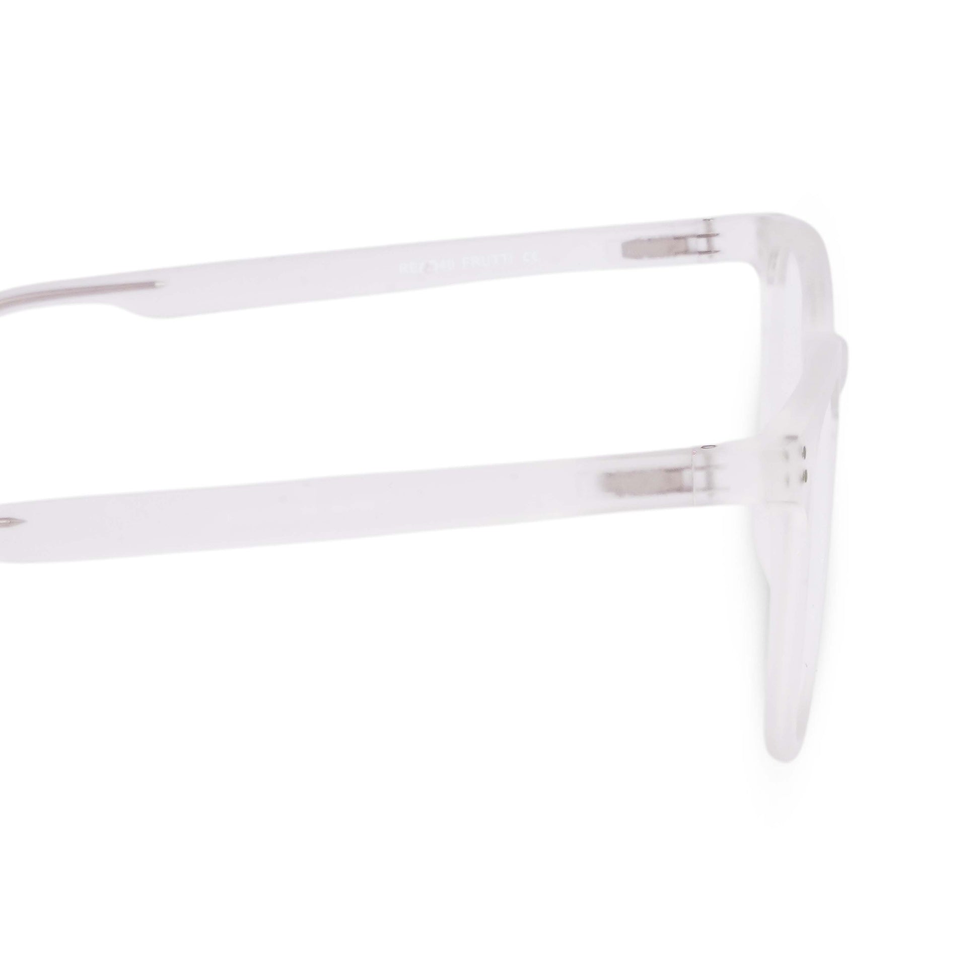 Pixo reading glasses in white, close-up of temple and hinge