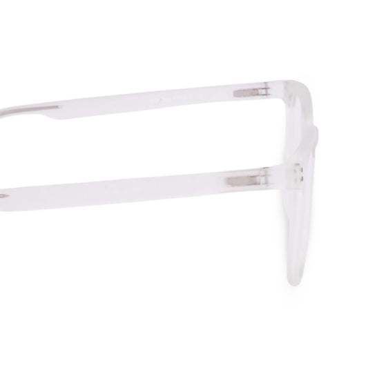 Pixo lightweight reading glasses in white, close-up of temple and hinge