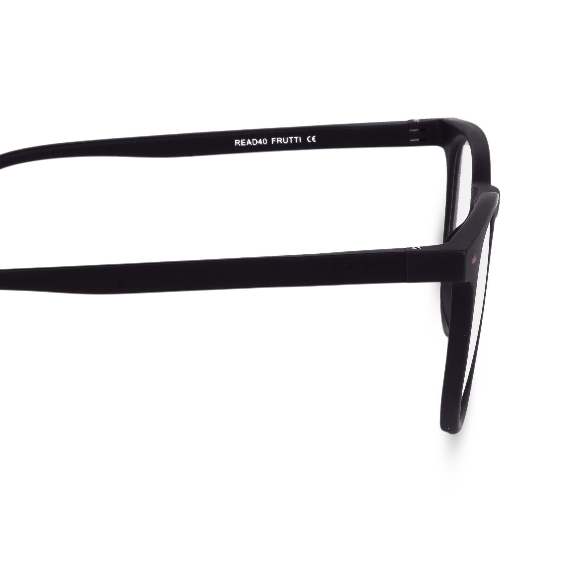 Wayfer reading glasses in black, closeup of temple and hinges