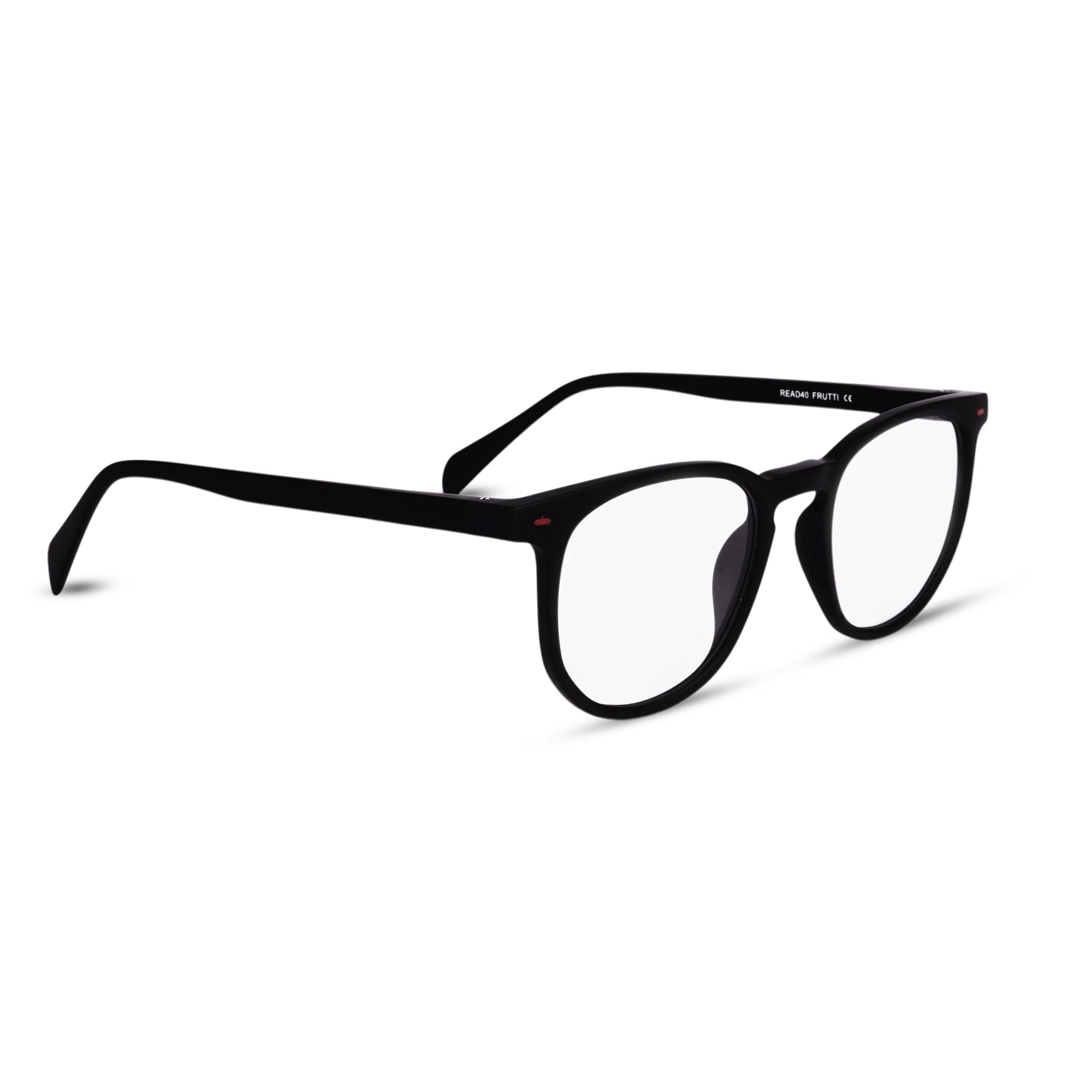 Wayfer reading glasses in black, three quarter view