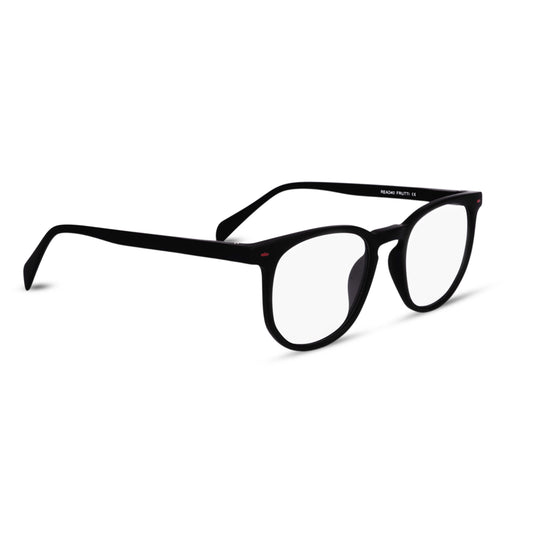 Wayfer reading glasses in black, three quarter view