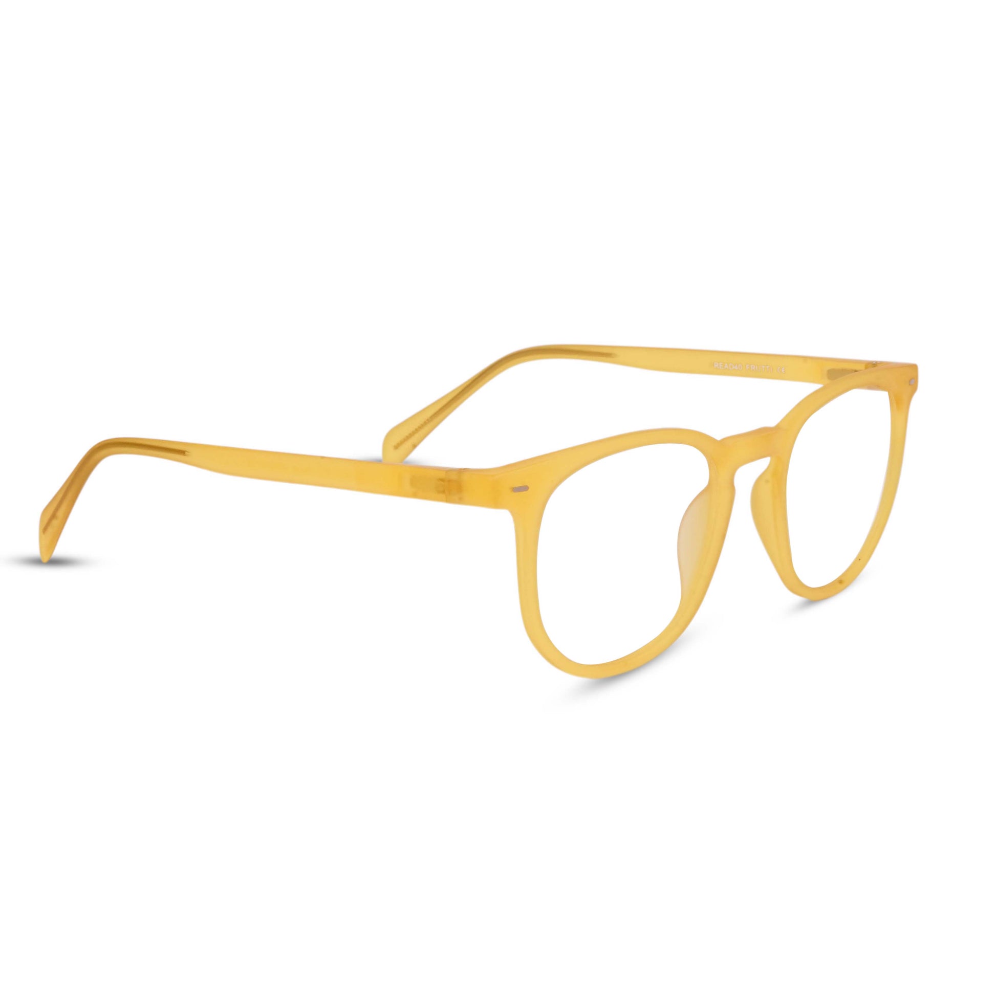 Wayfer reading glasses in orange, three quarter view
