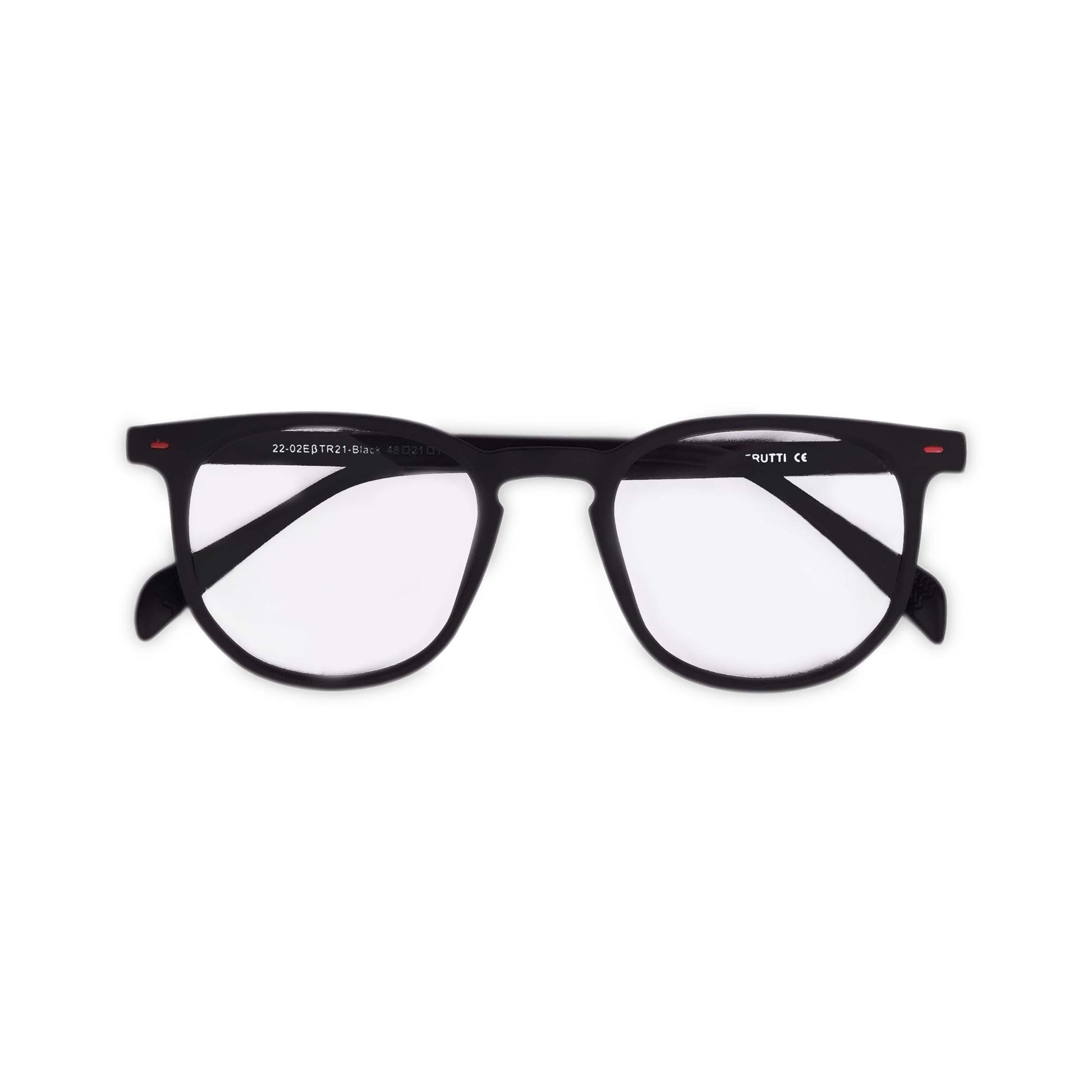Wayfer reading glasses in black, front view folded