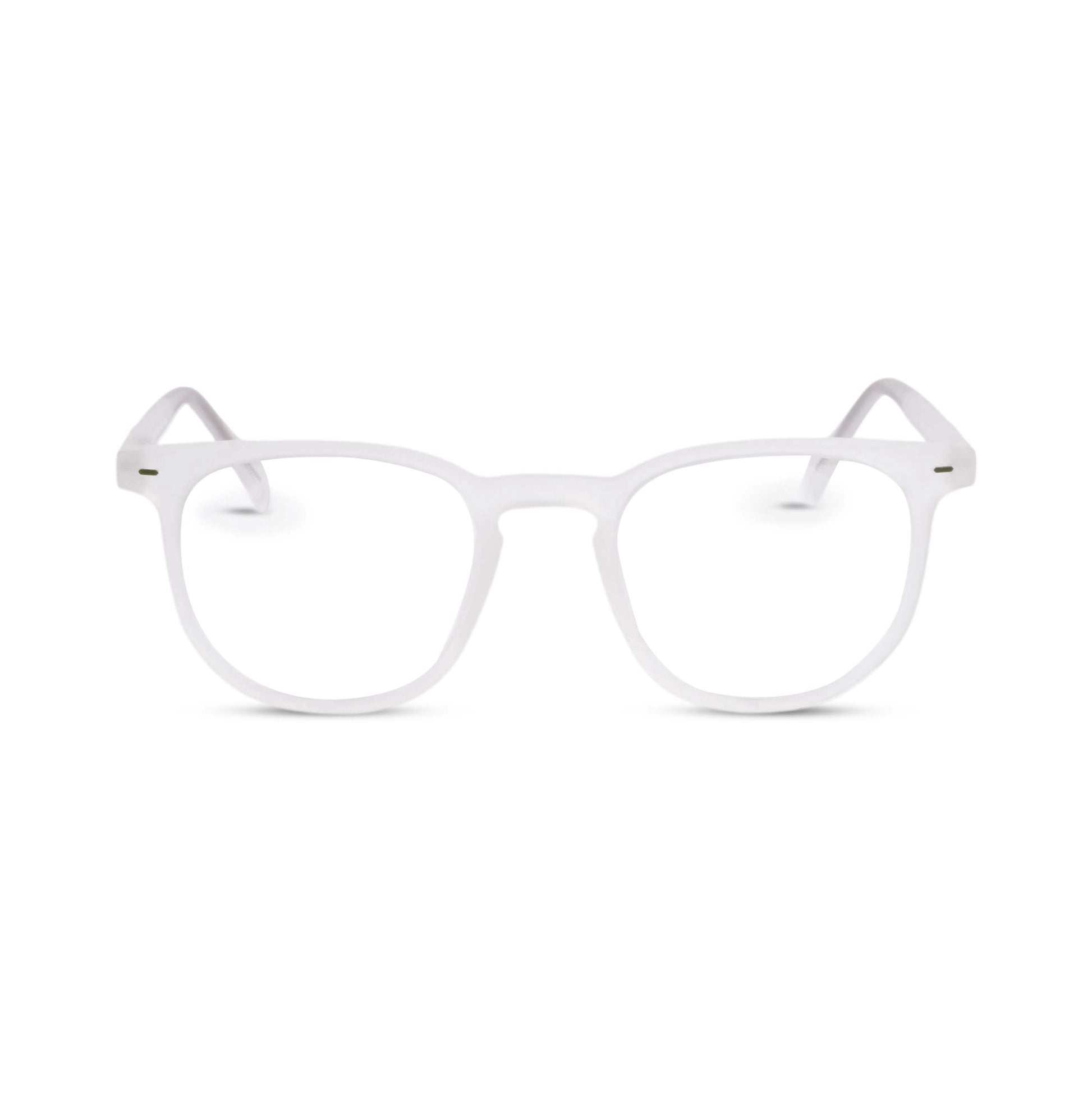 Wayfer reading glasses in translucent white, front view