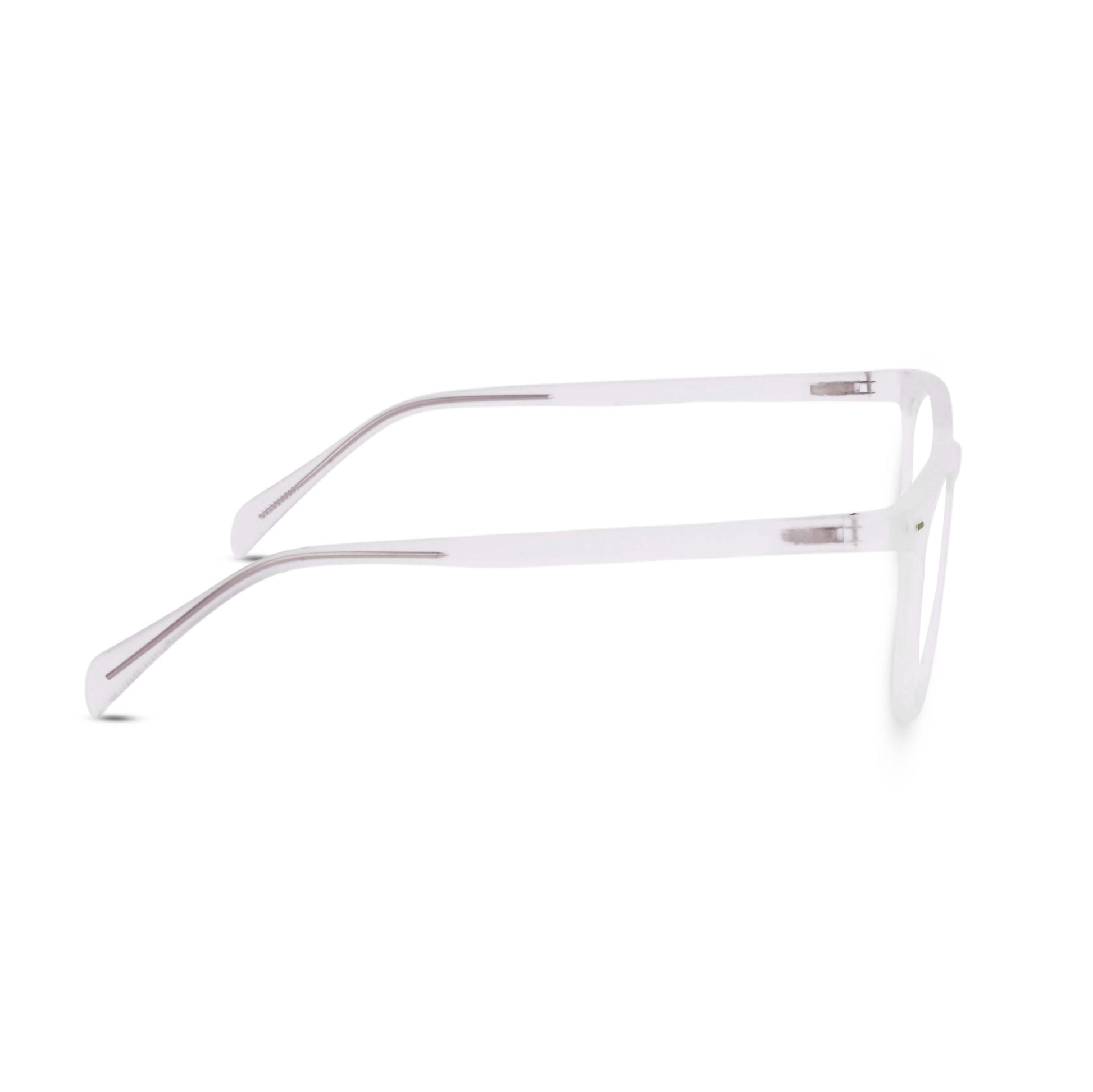 Wayfer reading glasses in translucent white, side view